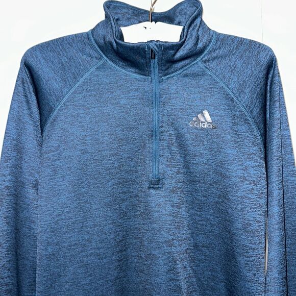adidas L climalite Blue Black Heathered Quarter Zip Pullover Athletic Sweatshirt - Picture 3 of 12